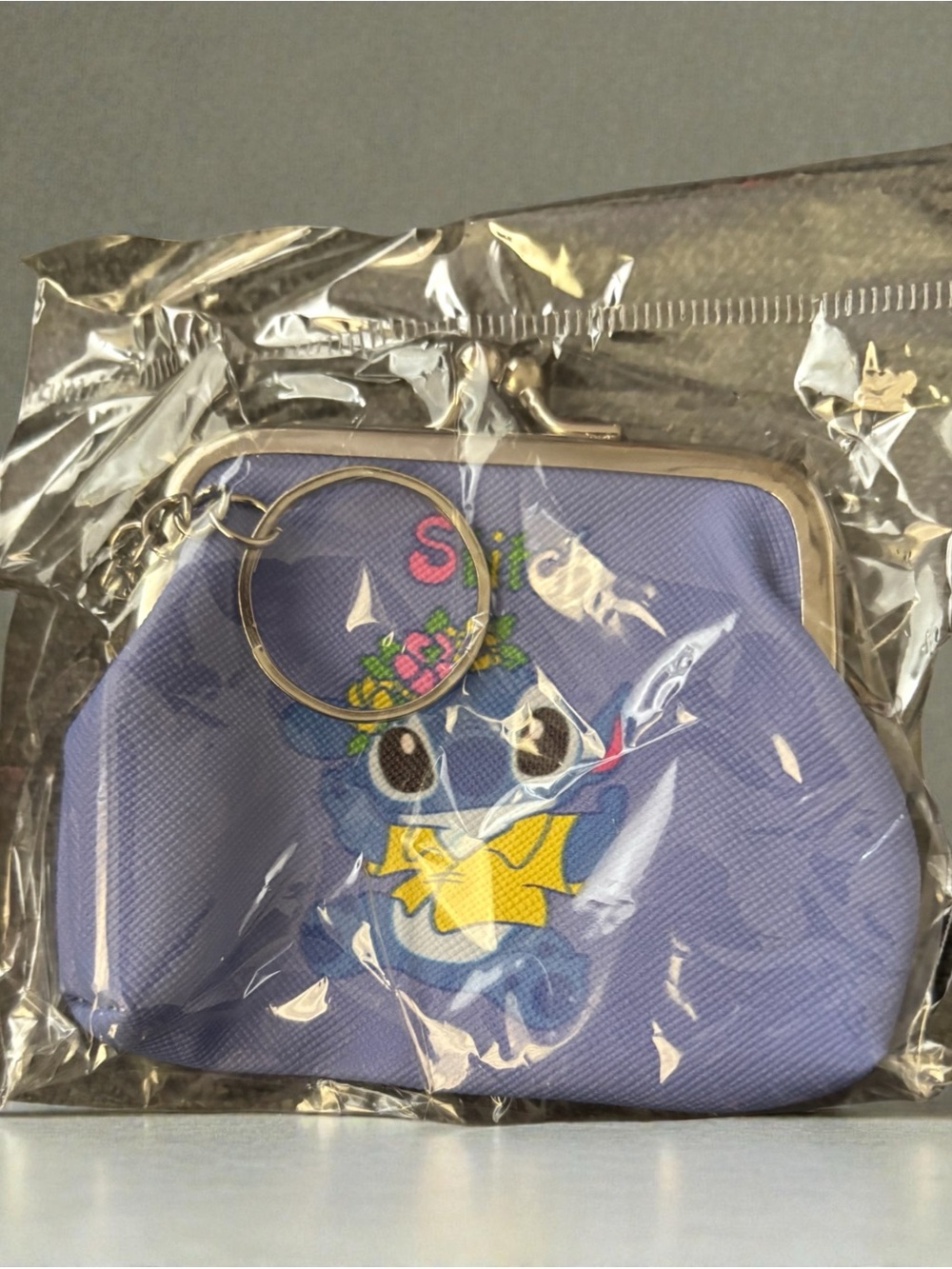 Kids Purple Stitch Character Coin Purse Keychain
